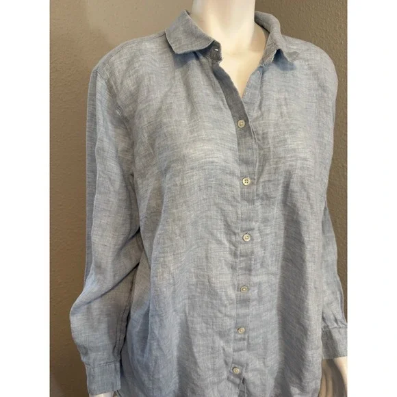 J Jill Linen 2X Top Women Button Down Boho Beach Classic - Picture 2 of 9